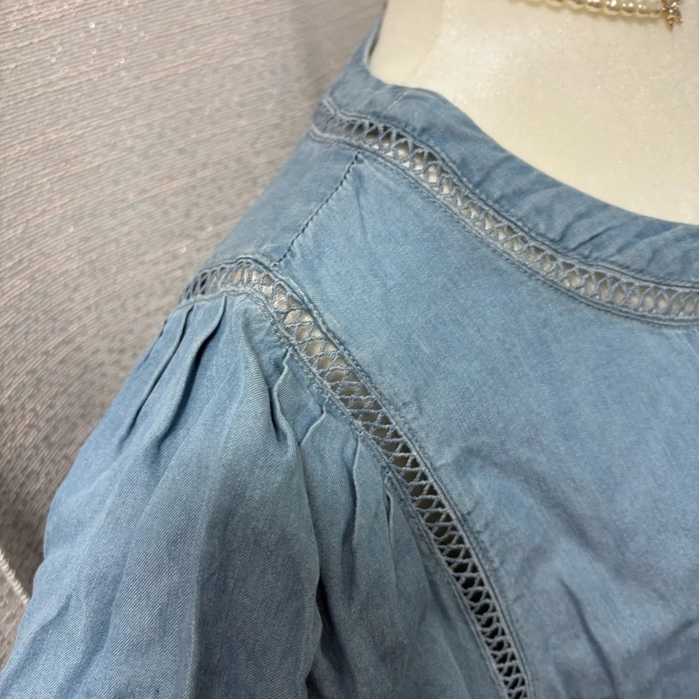 Perch by Blu Pepper Blue chambray Relaxed Blouse Size 2XL | Boho Beach Vacation - Picture 7 of 13